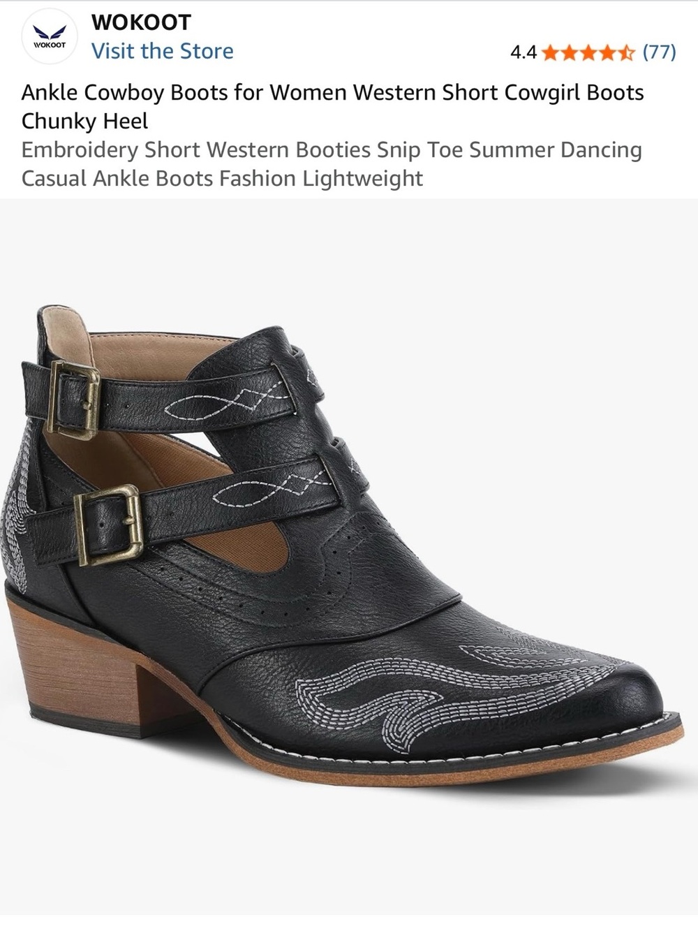 Black Western Cutout Ankle Boots with Buckle Straps